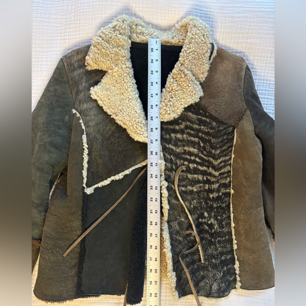 Vintage Patchwork Leather Jacket With Shearling - image 7